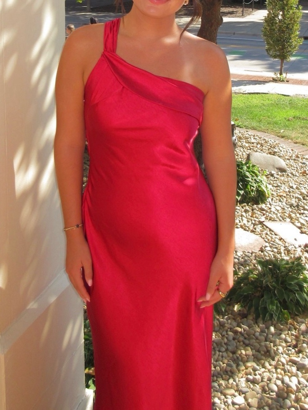 Selfie Leslie long red one shoulder dress